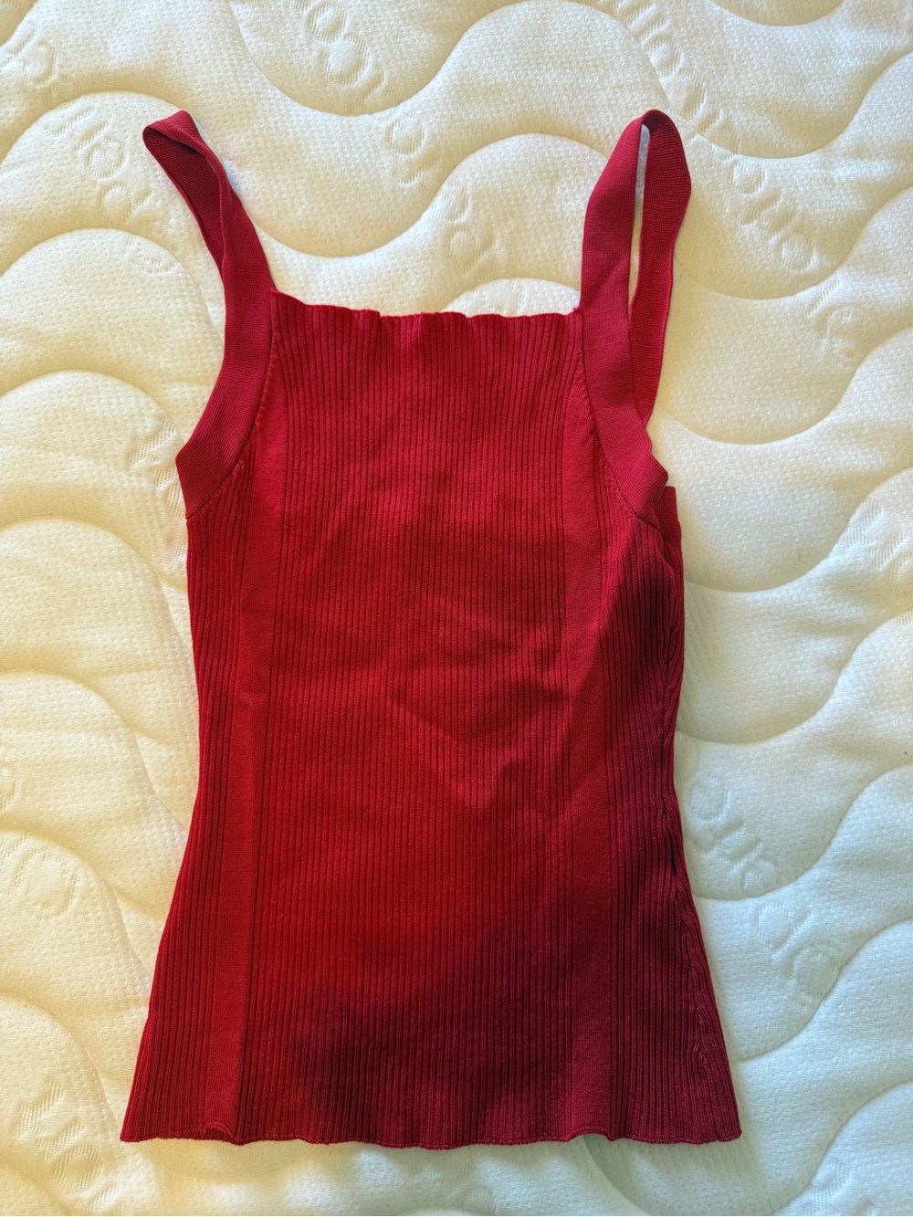 Zara Red Ribbed Square-Neck Tank